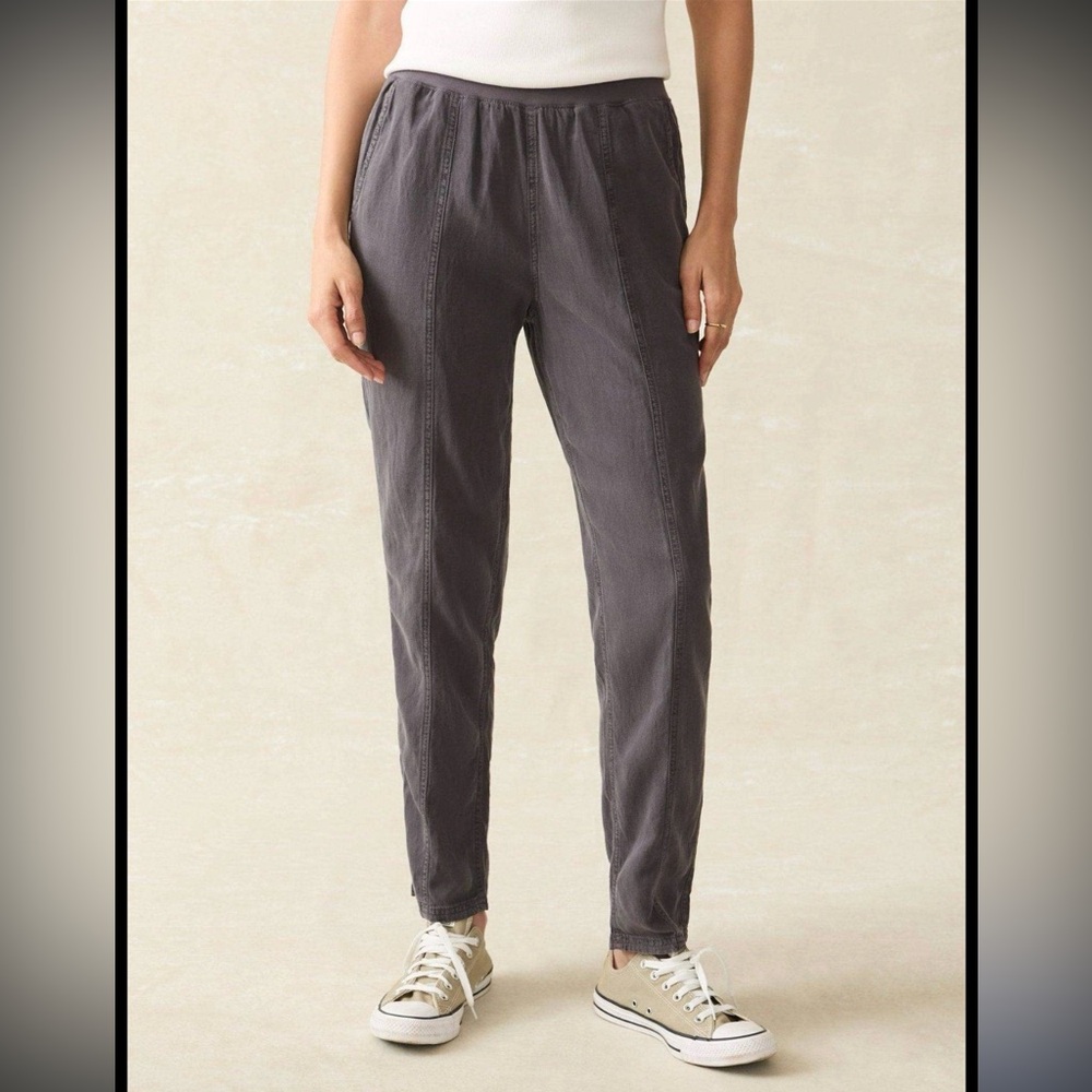 Faherty Women's Arlie Pant Size Medium Linen Blend Pull On Elastic Waist Gray